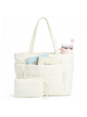 Puffer Tote Bag Lightweight Water Resistant Nylon Shoulder Bag Travel Gym Work